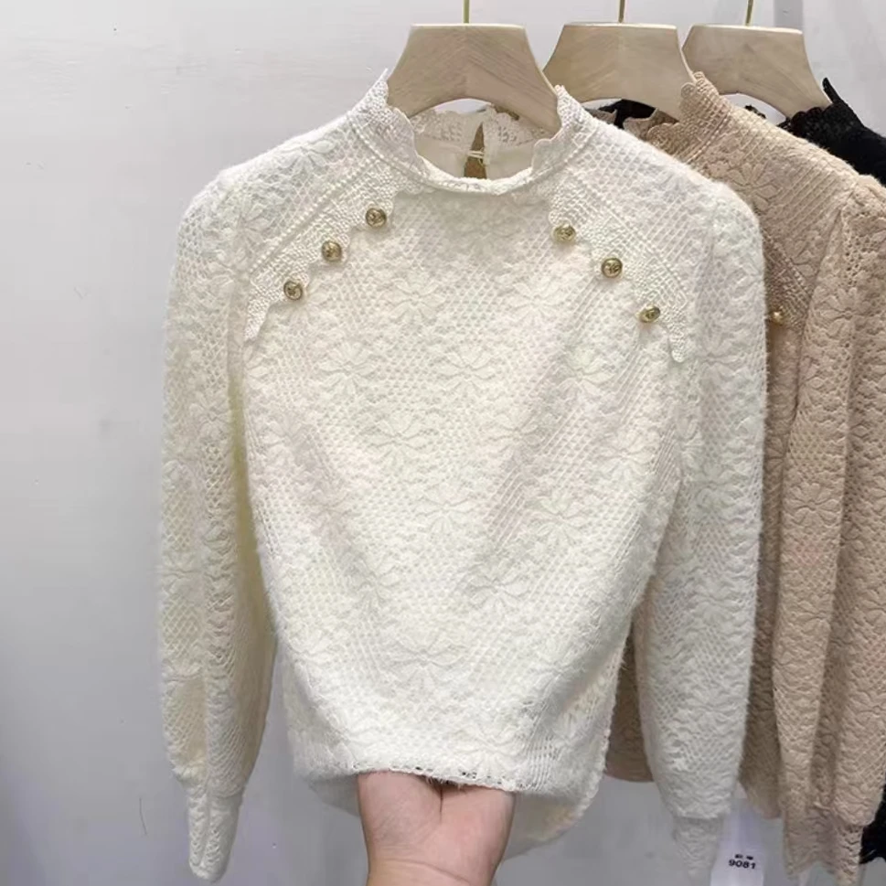 2025春秋新款长袖气质显瘦蕾丝打底衫时尚洋气女上衣9907长58