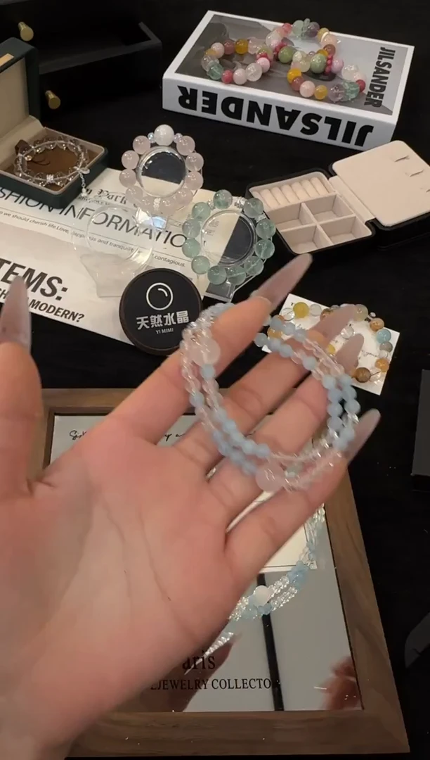 未镶嵌手链水晶海蓝宝双圈x3413