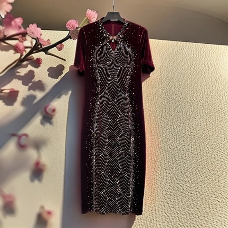 241013-1半袖设计师新款洋气气质修身收腰连衣裙