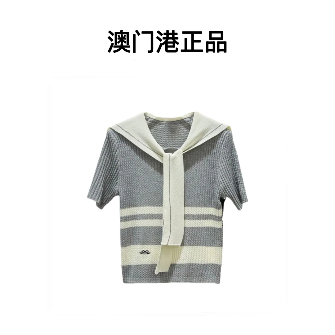 【澳门港正品】天丝海军领小蜜蜂刺绣短袖针织衫msl452