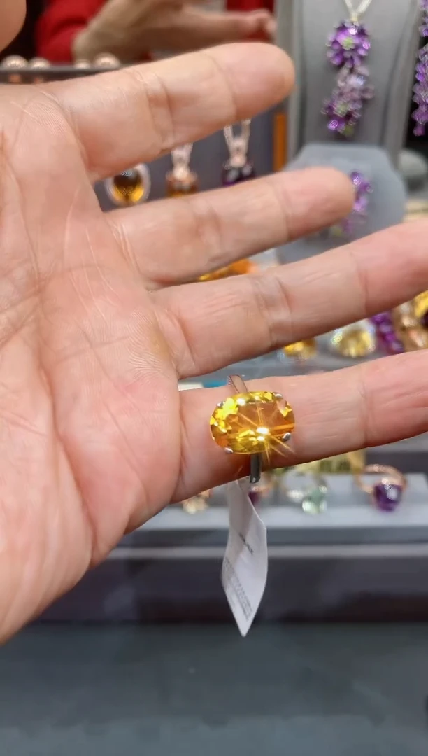 【闪购商品】黄晶戒子银S925镶嵌黄晶戒子