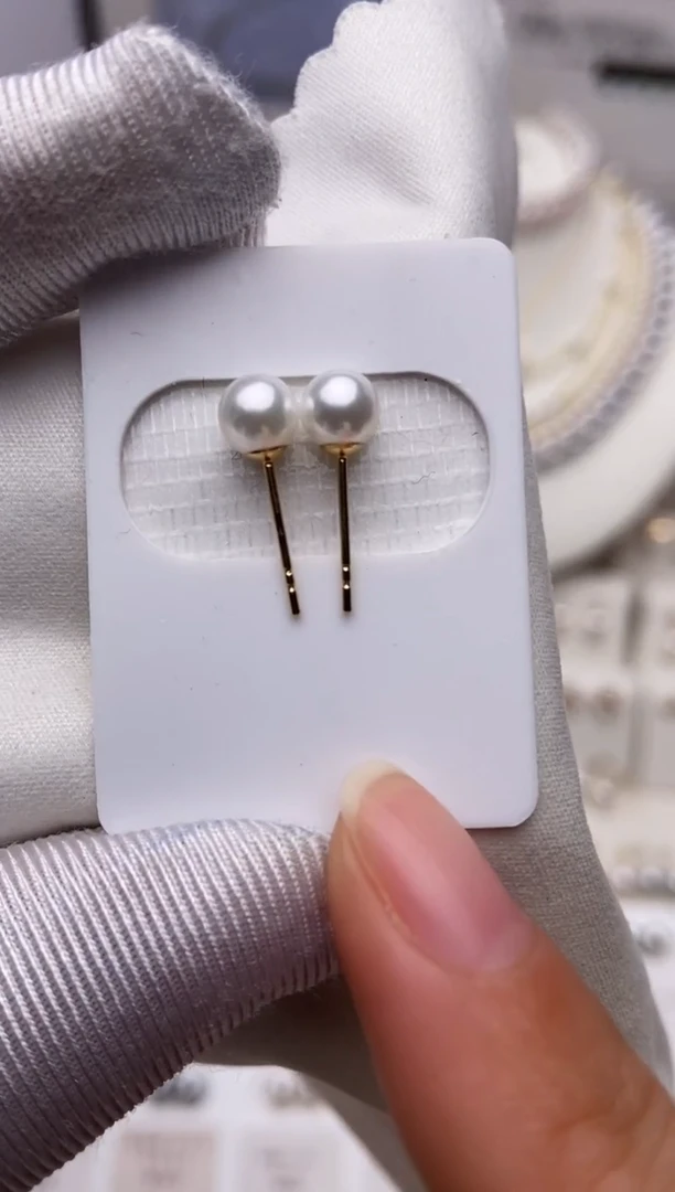 18K金镶嵌耳饰海水珍珠福利彩凛素钉5-6