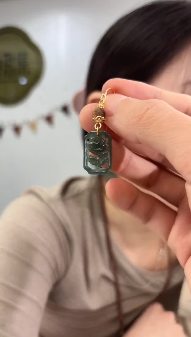 银S925镶嵌翡翠耳饰惟芳耳环