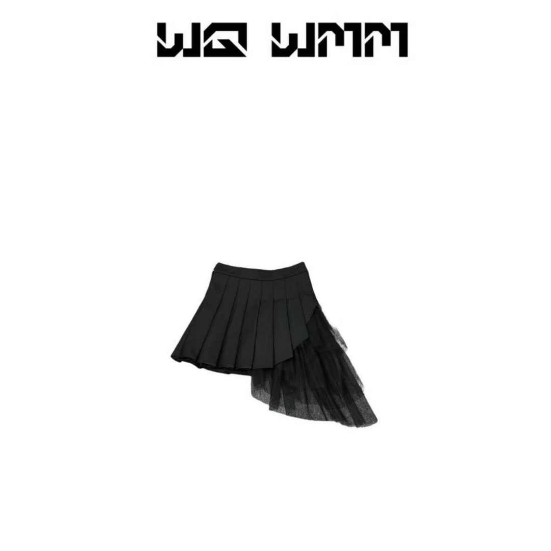 【WQWMM】时髦精气质拼接不规则设计显瘦百褶拼纱半身裙25A30153