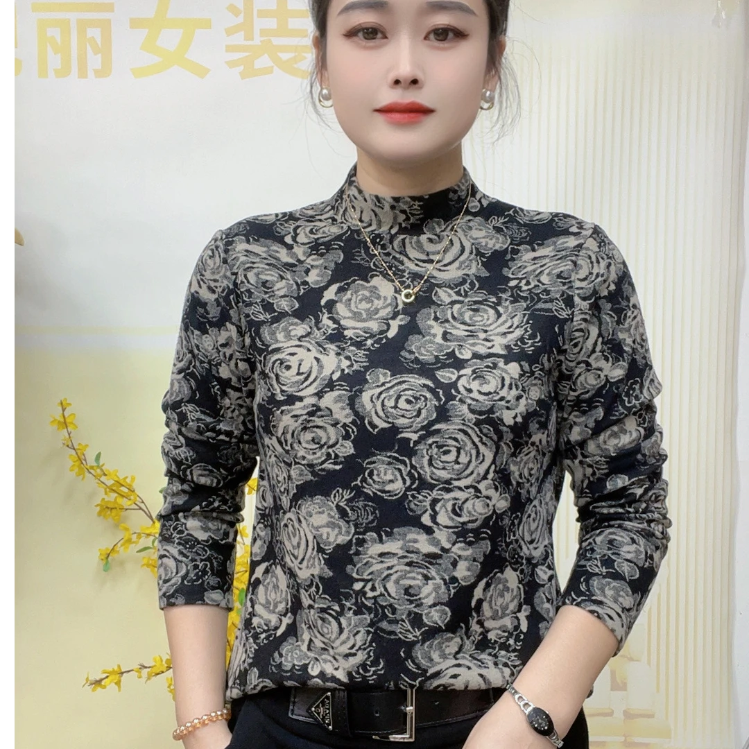 一体绒半高领雪花绒保暖时尚宽松版上衣00188
