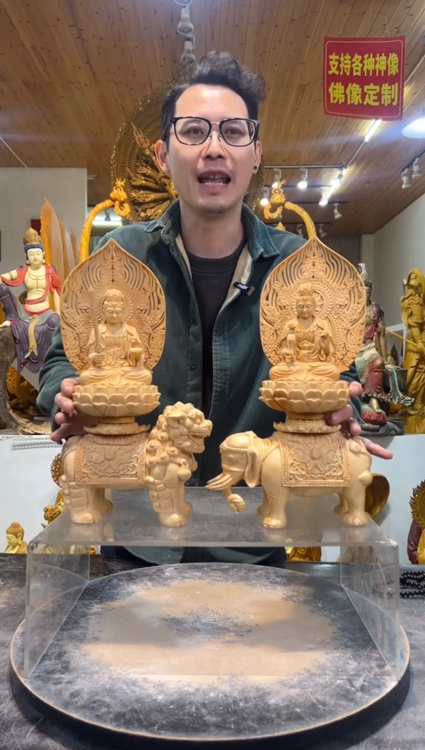 桧木文殊普贤一对