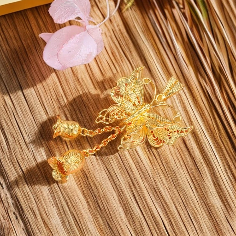 吊坠925银 新中式蝴蝶铃兰花吊坠镂空设计时尚挂坠轻奢送女友