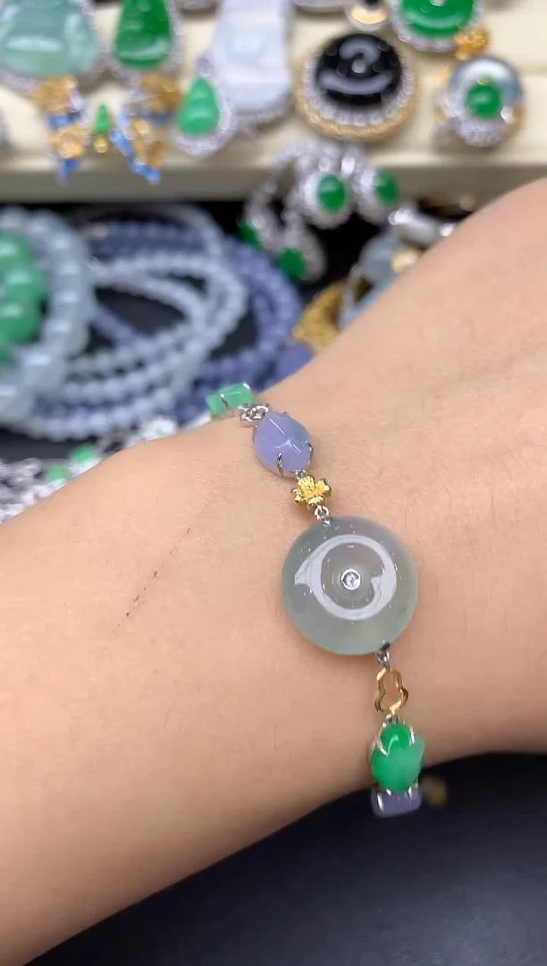 18K金镶嵌手串翡翠211-雪姐翡翠天天见