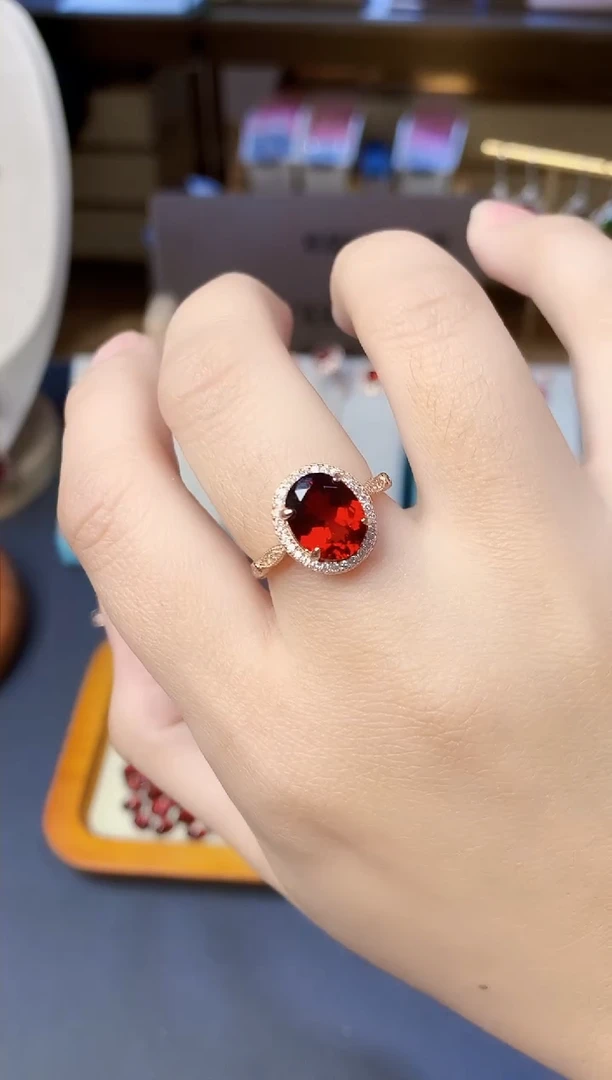 银S925镶嵌戒指石榴石天然