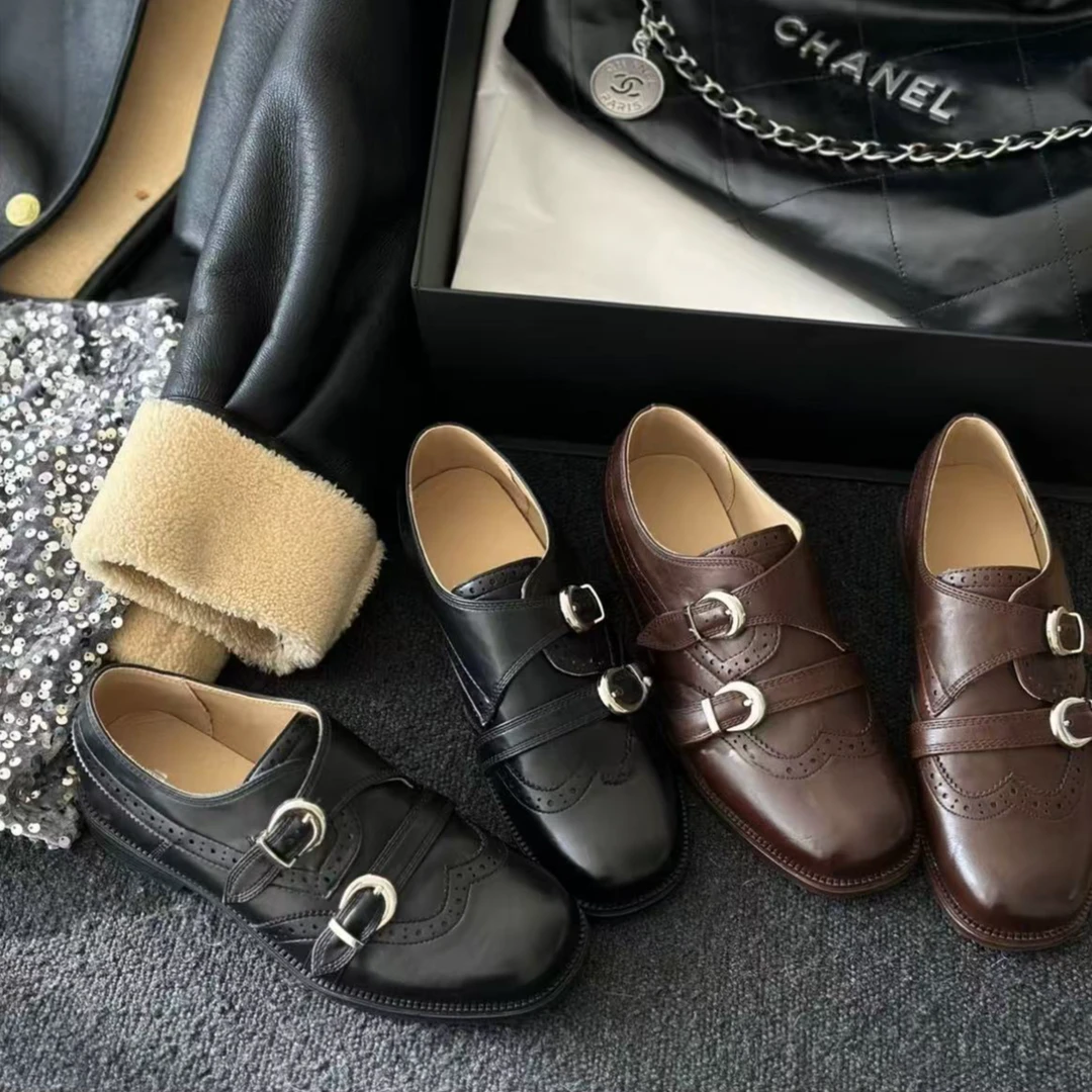 双边扣~英伦风真皮百搭小皮鞋