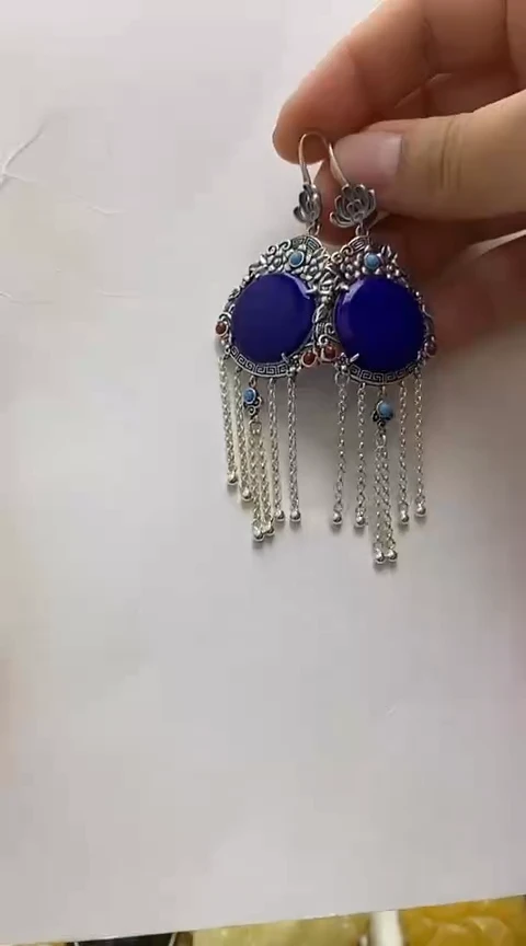 【闪购商品】青金石耳坠银S925镶嵌耳坠