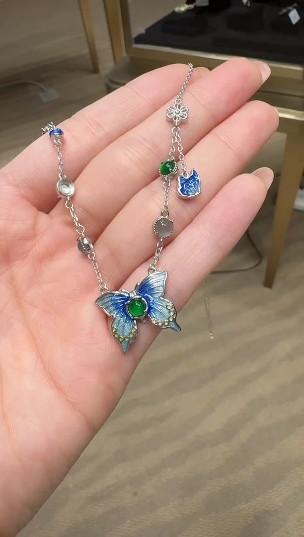 项链银S925镶嵌翡翠项链