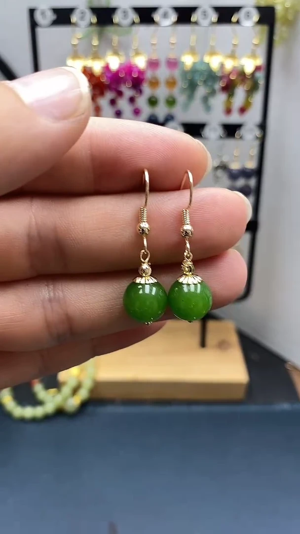 和田玉银S925镀金镶嵌耳饰尺寸10mmC1