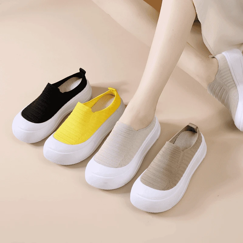 2025夏季新款简约厚底飞织半拖时尚百搭休闲女鞋透气极简风渔夫鞋