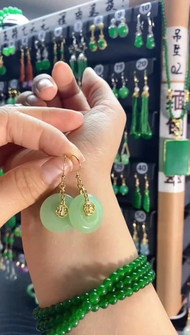 和田玉银S925镶嵌耳饰05....