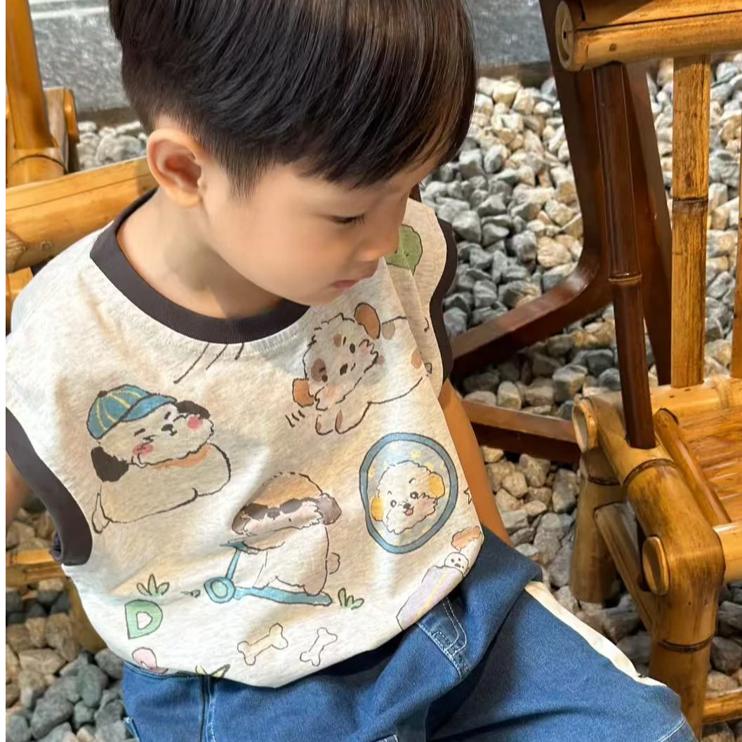 【满印狗狗黑领背心】小童男童洋气儿童夏季2025新款韩版