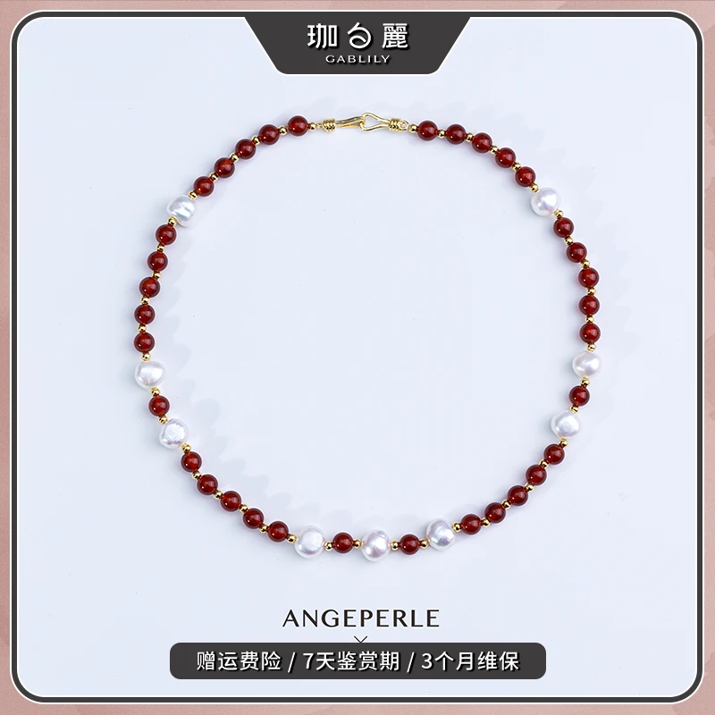 珈白丽淡水珍珠+玛瑙8-8.5mm项链高级时尚休闲百搭款【曼曼设计】