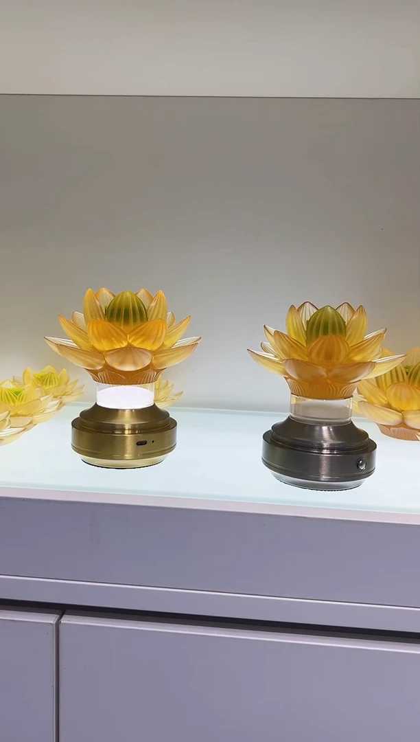 琉璃手工艺品古法琉璃1对莲花摆件