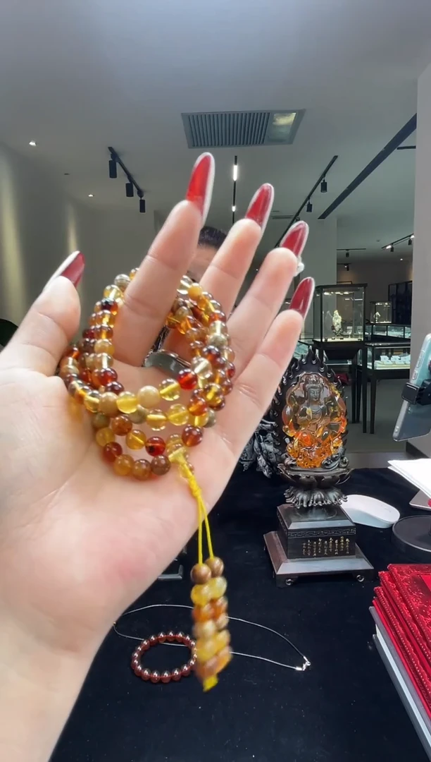 琥珀颈饰未镶嵌缅甸琥珀多宝108