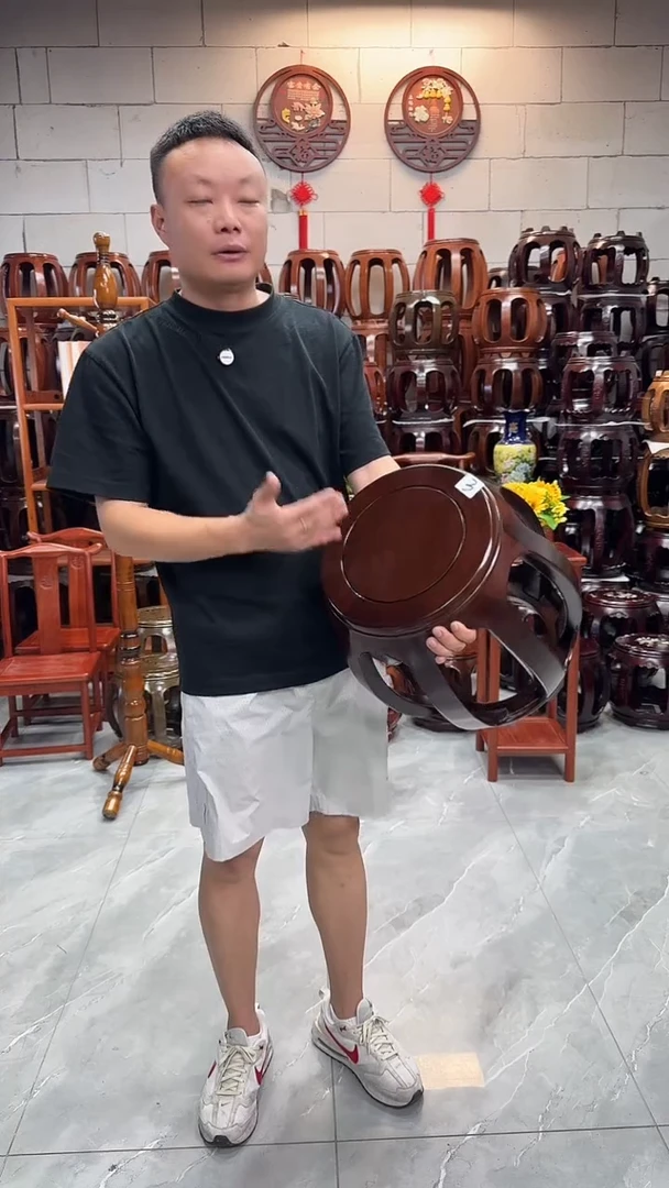 花梨木类家具【微瑕】胡桃色大号鼓凳单个3号