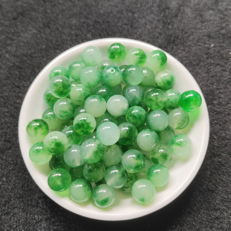 天然散珠 飘绿花圆珠 12mm （赠弹力绳） PL006