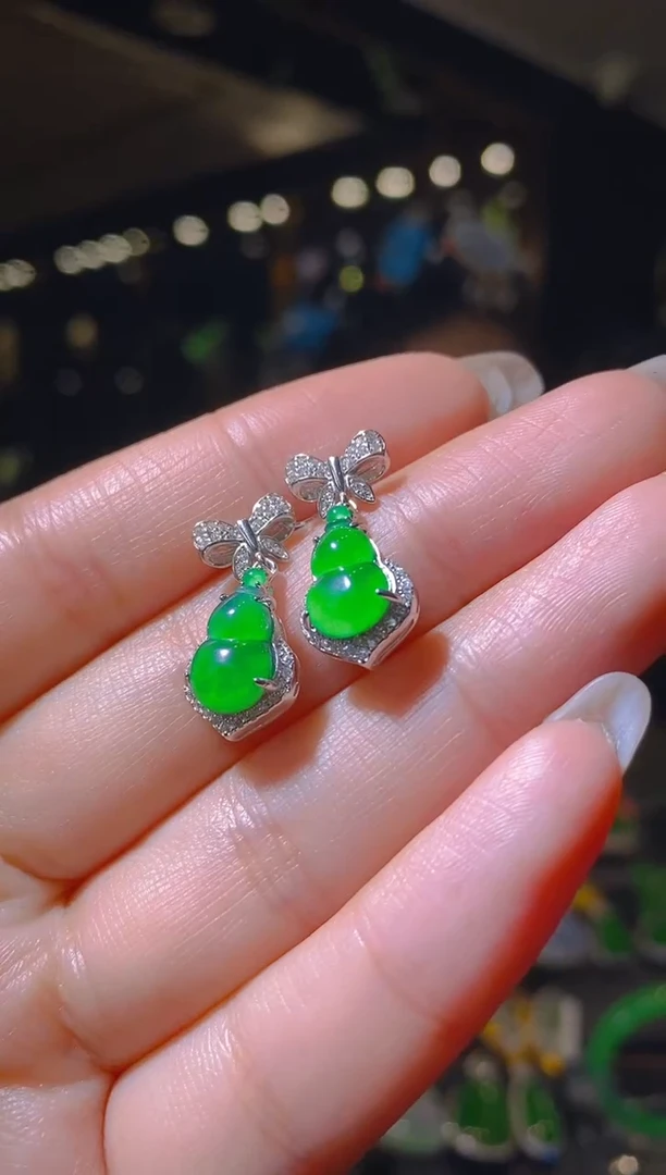 【闪购商品】翡翠耳饰银S925镶嵌017（多样性发货）