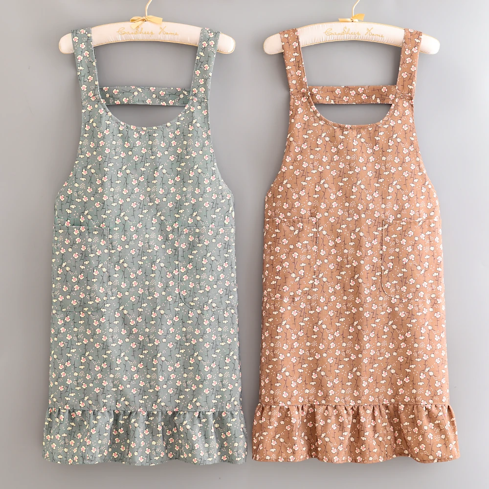 25年爆款时尚帆布罩衣舒适透气小花围裙男女同款工作服成人家用