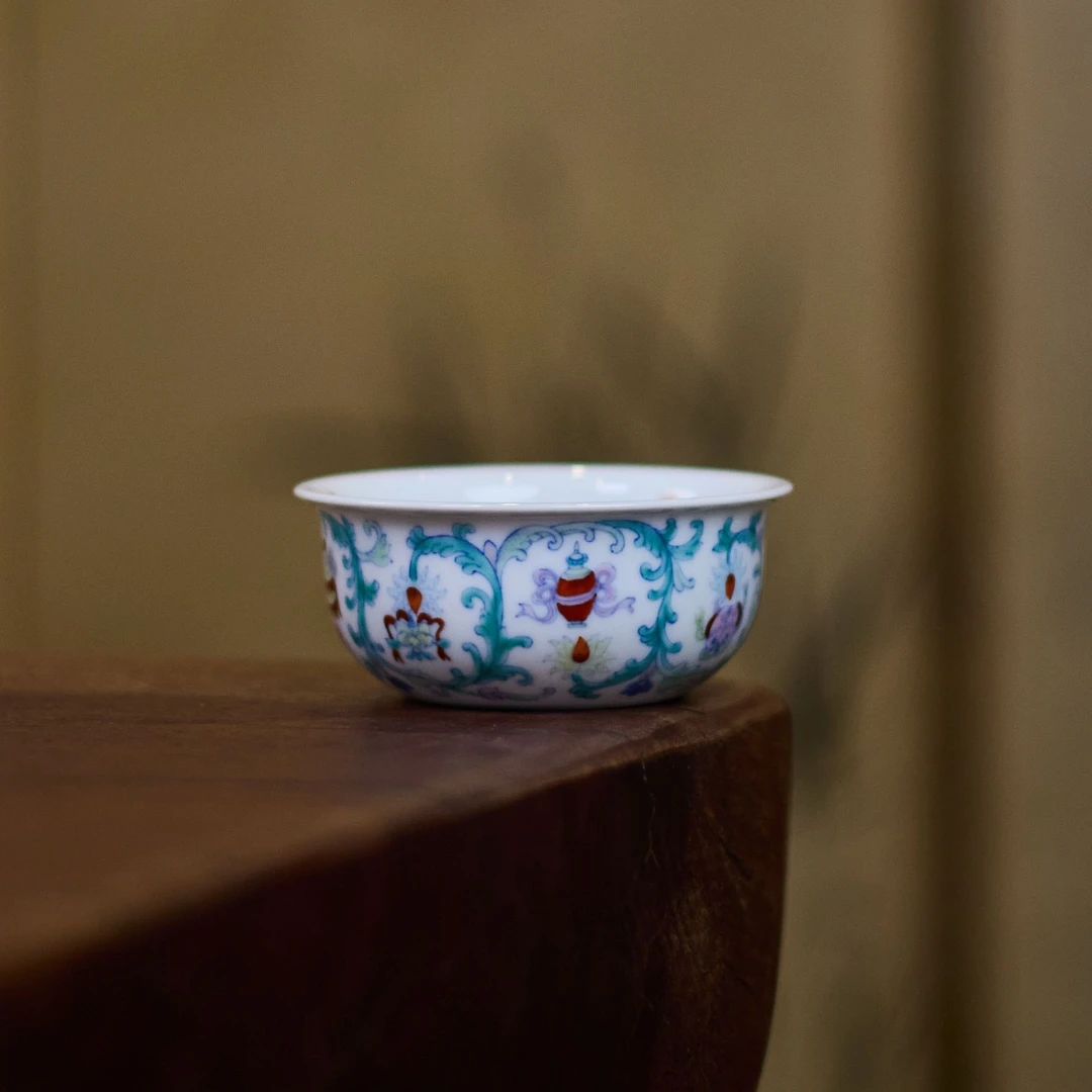 古阅和风·斗彩八宝普洱杯景德镇陶瓷手工手绘茶器茶具