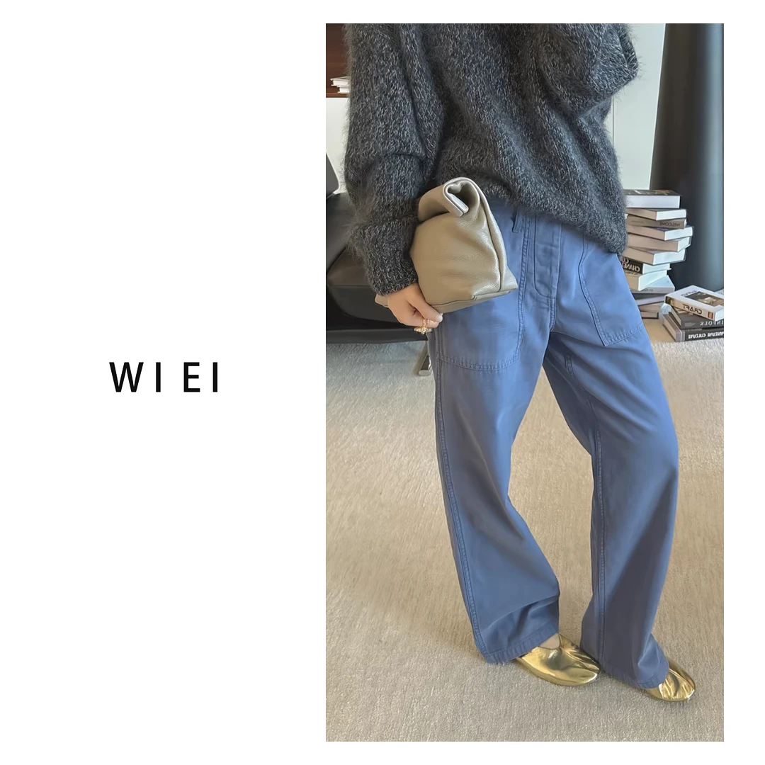 《WI EI》OL通勤裤*100%棉 高腰直筒  口袋牛仔裤 W25203020