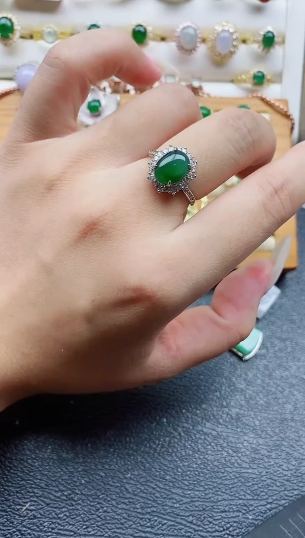 银S925镶嵌戒指翡翠1