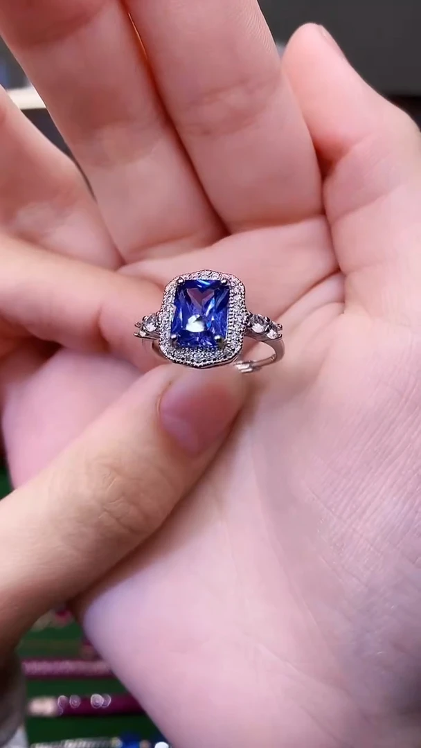 戒指蓝宝石银S925镶嵌456