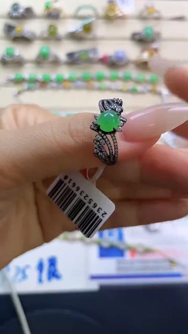 银S925镶嵌戒指翡翠翡翠 蛋面 银S925镶嵌