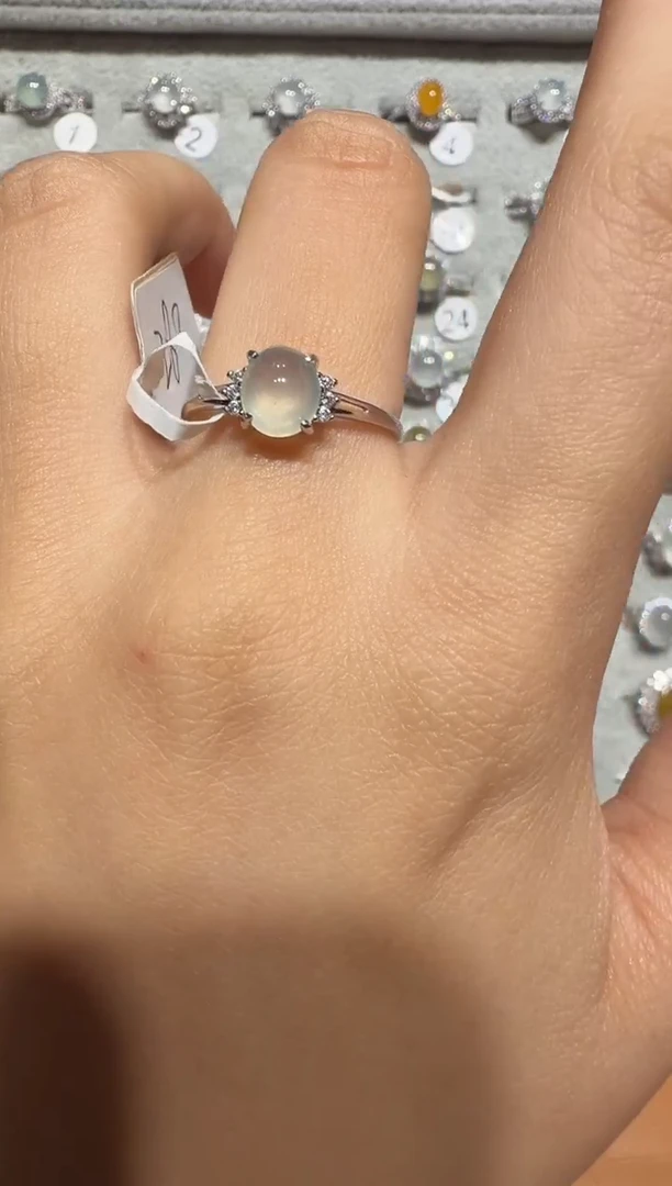 银S925镶嵌戒指翡翠925银镶翡翠戒指镶嵌74