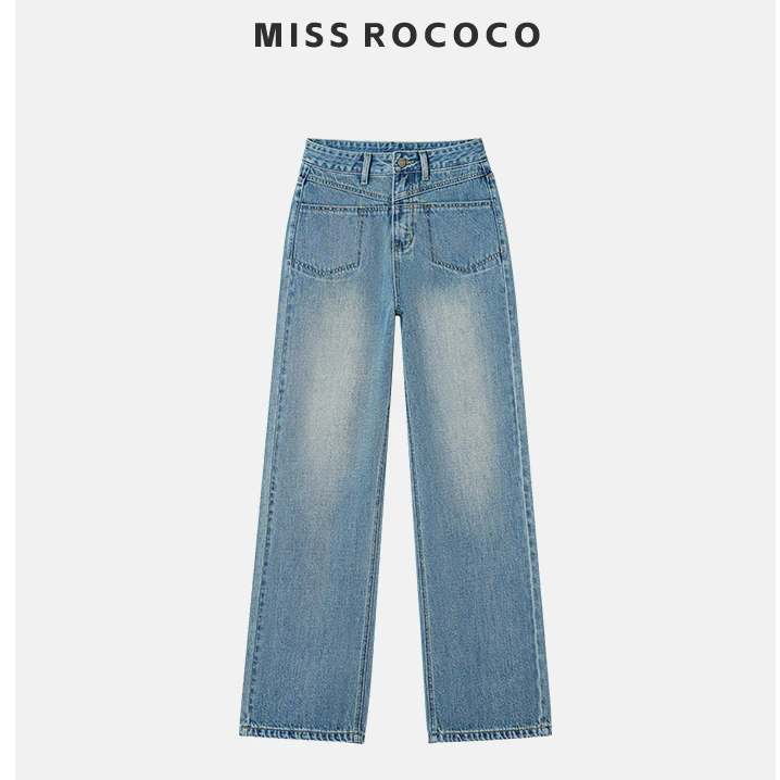 missrococo/洛可可小姐夏季薄款时尚显瘦中高腰窄版直筒牛仔裤