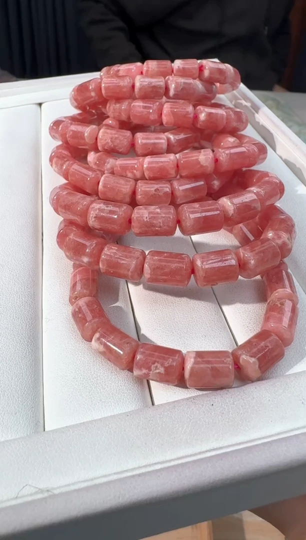 菱锰矿（红纹石）未镶嵌手绳大红纹石桶珠素圈发货多样性发其一