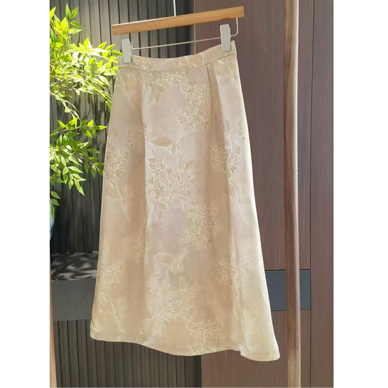 宝丫轻奢  女式复古优雅脏染提花半身裙K1247