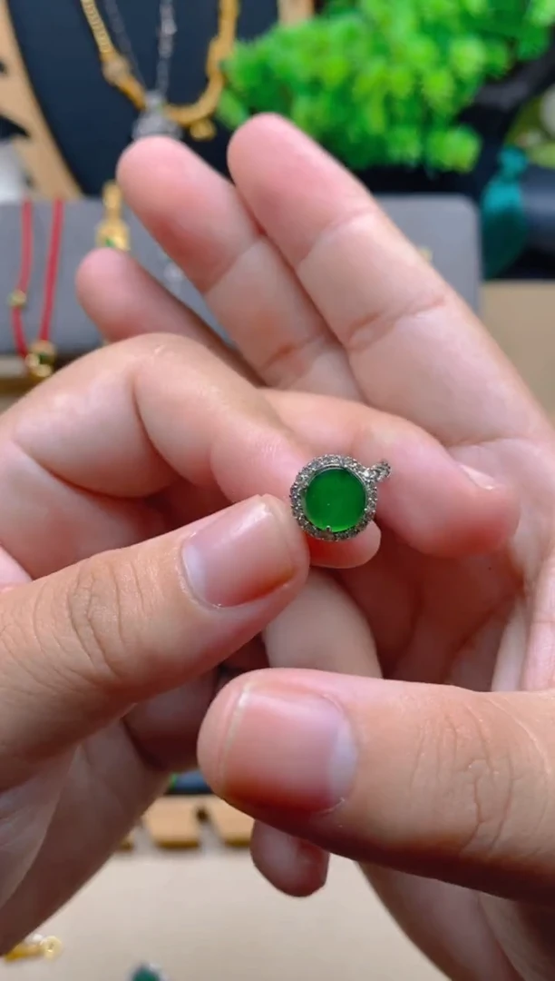 吊坠(不含链)银S925镶嵌翡翠无事牌戒指