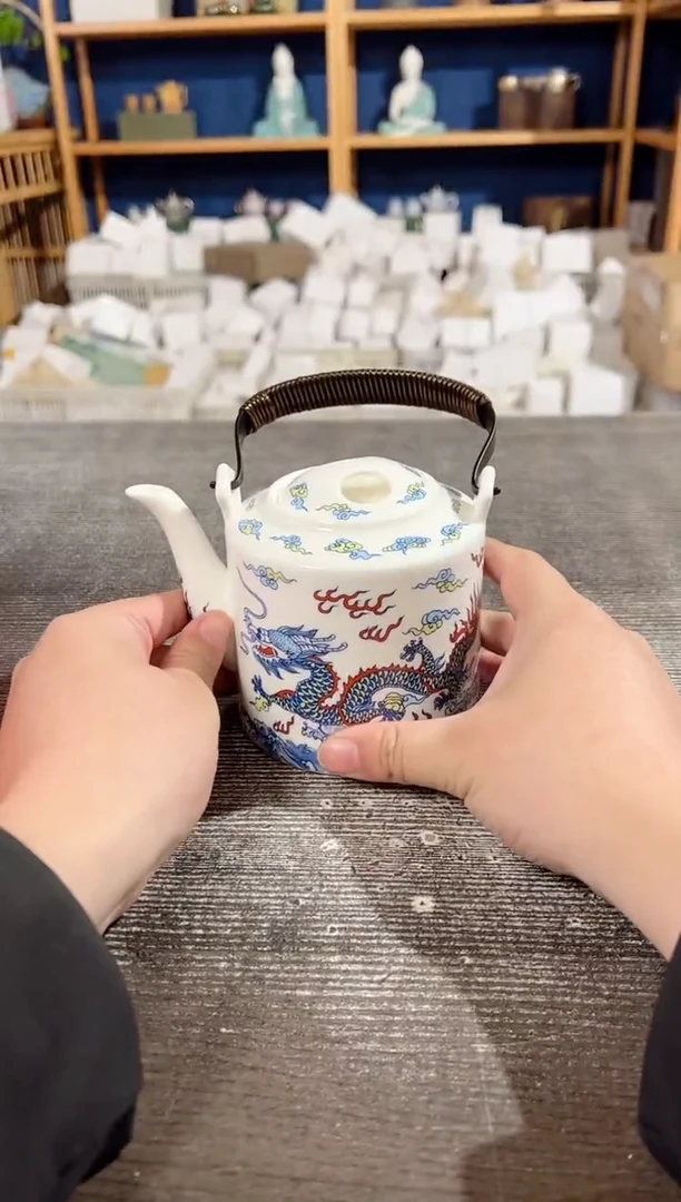 【闪购商品】其他羊脂玉瓷双龙戏珠提梁壶