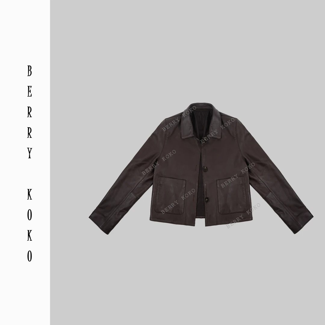 MISSKO复古翻领高品质老钱极简风羊皮短款风衣外套 （欢姐推荐）W29