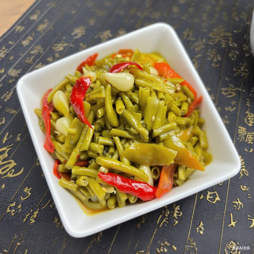 湖北大别山农家下饭菜腌辣椒藠头豇豆角菜籽油炒制香辣脆嫩下饭酱