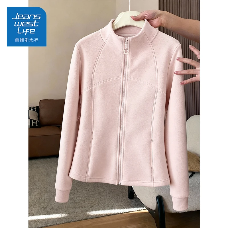 真维斯无界冬季立领双面绒修身外套女韩系显瘦休闲百搭设计感上衣