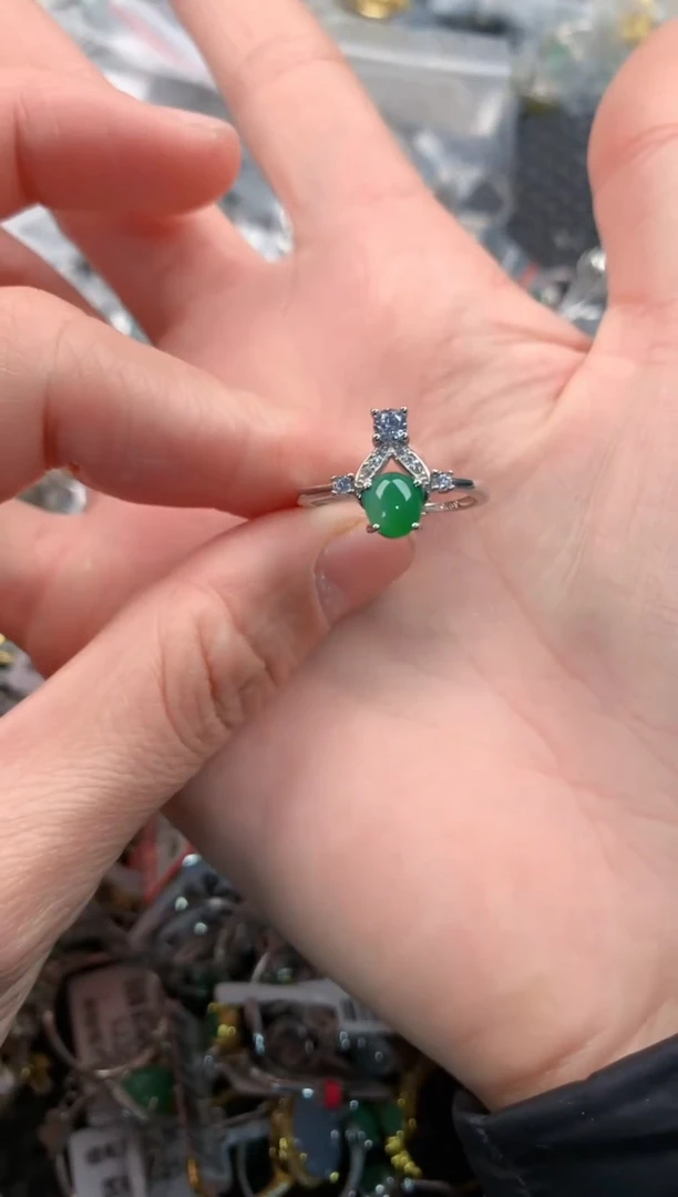 银S925镶嵌戒指翡翠5                    5