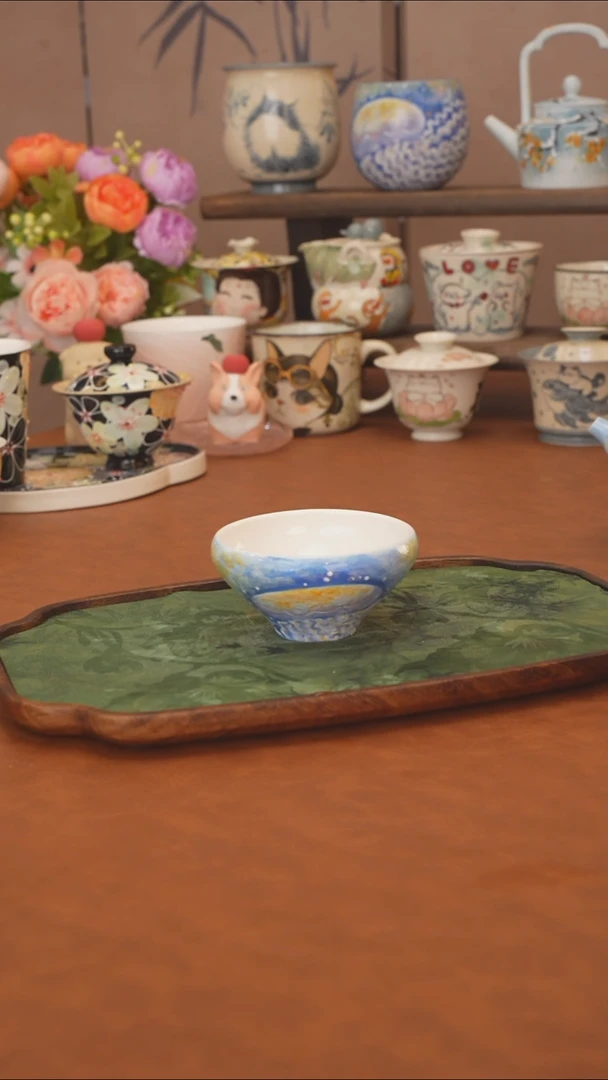 石一 炫彩水母斗笠杯