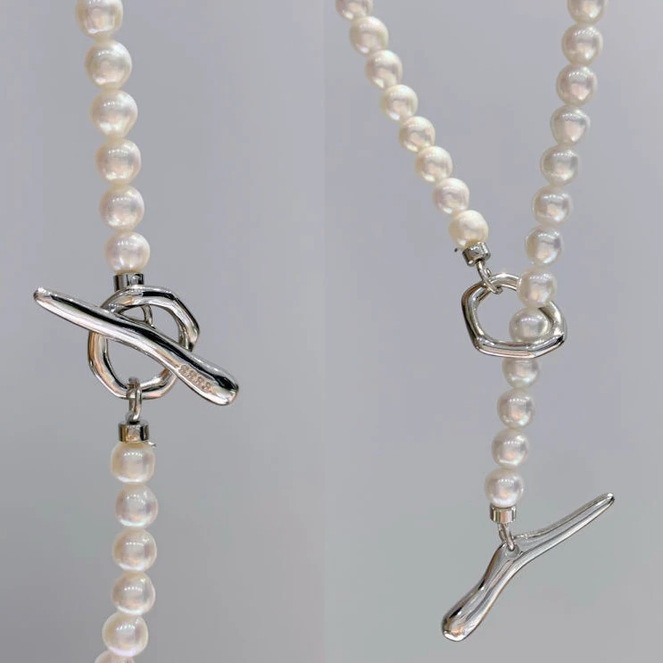 铜合金项链 网红新款银色不规则项链OT链接扣小米珠扣头小众简约