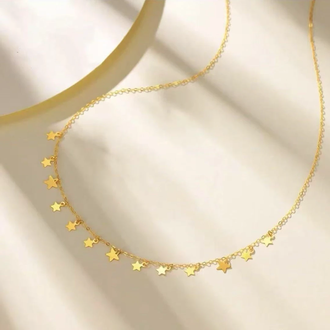 【荟万福】正品18K金Au750爆闪星星套链可调节气质轻奢时尚百搭仙女