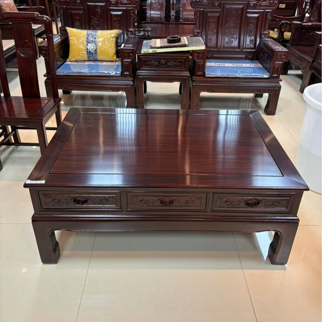 酸枝木蝙蝠三抽大平几：长128*宽88*高50