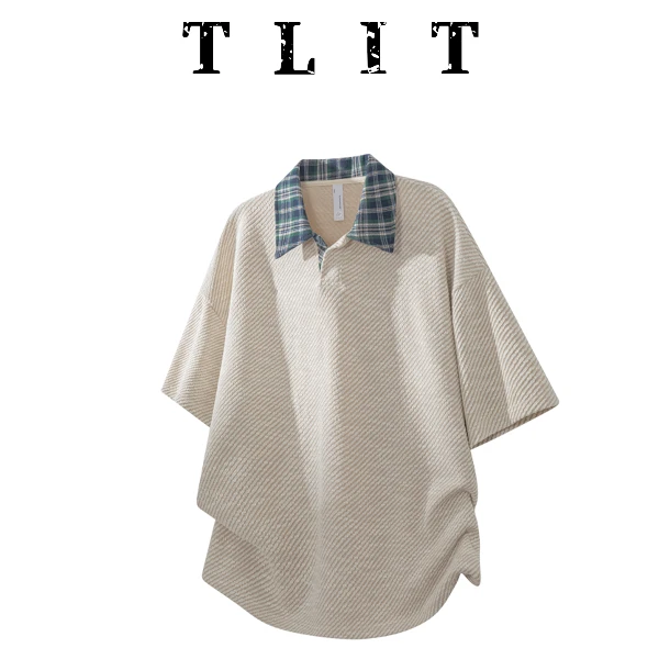 品牌现货】TLIT男款短袖polo衫格子夏季高级感复古休闲翻领短袖t恤