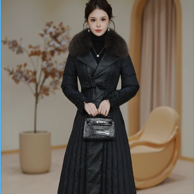 【90白鸭绒】气质优雅大狐狸毛领皮领盘扣显瘦羽绒服冬天网红款外套