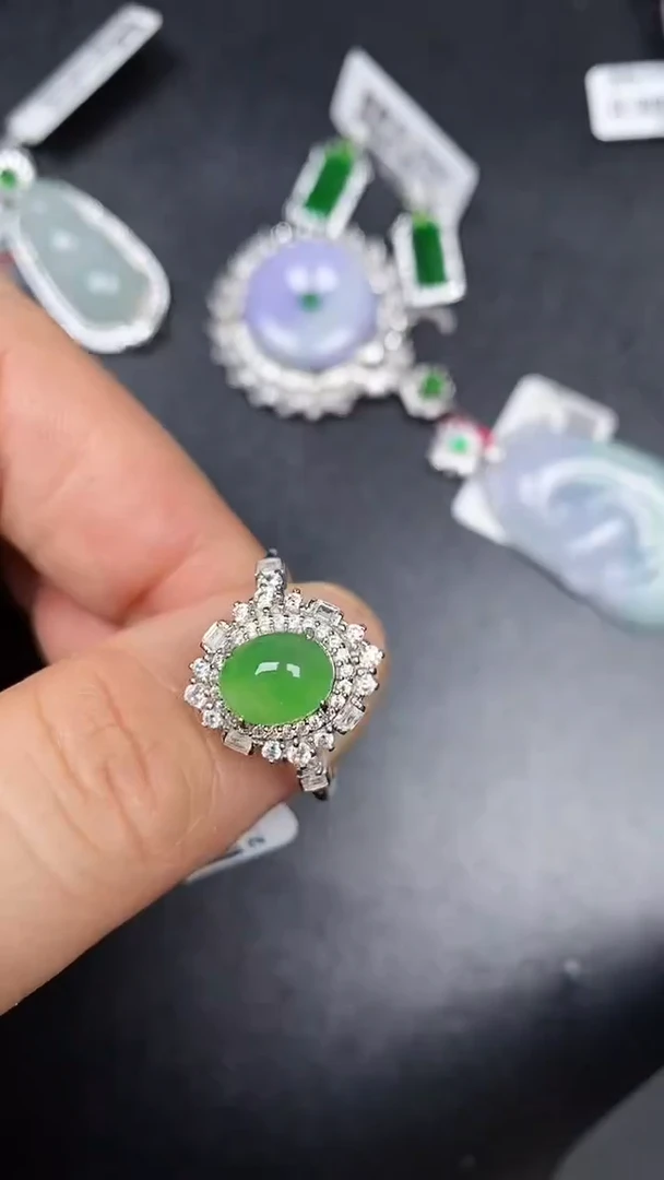 银S925镶嵌戒指翡翠3000