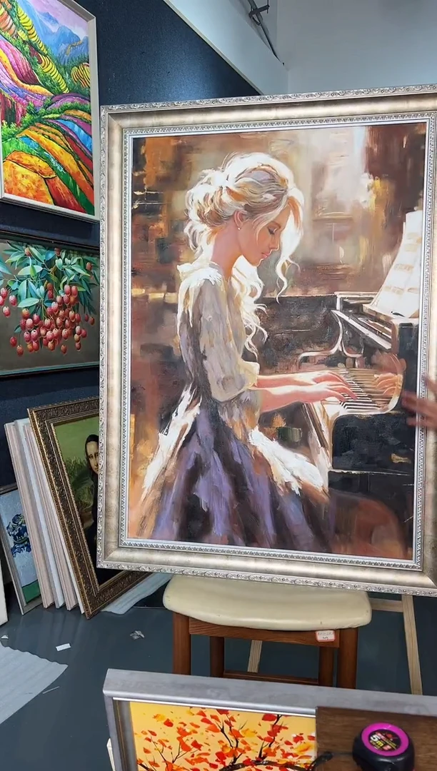 【闪购商品】油画43号 70*100 钢琴女-手绘油画